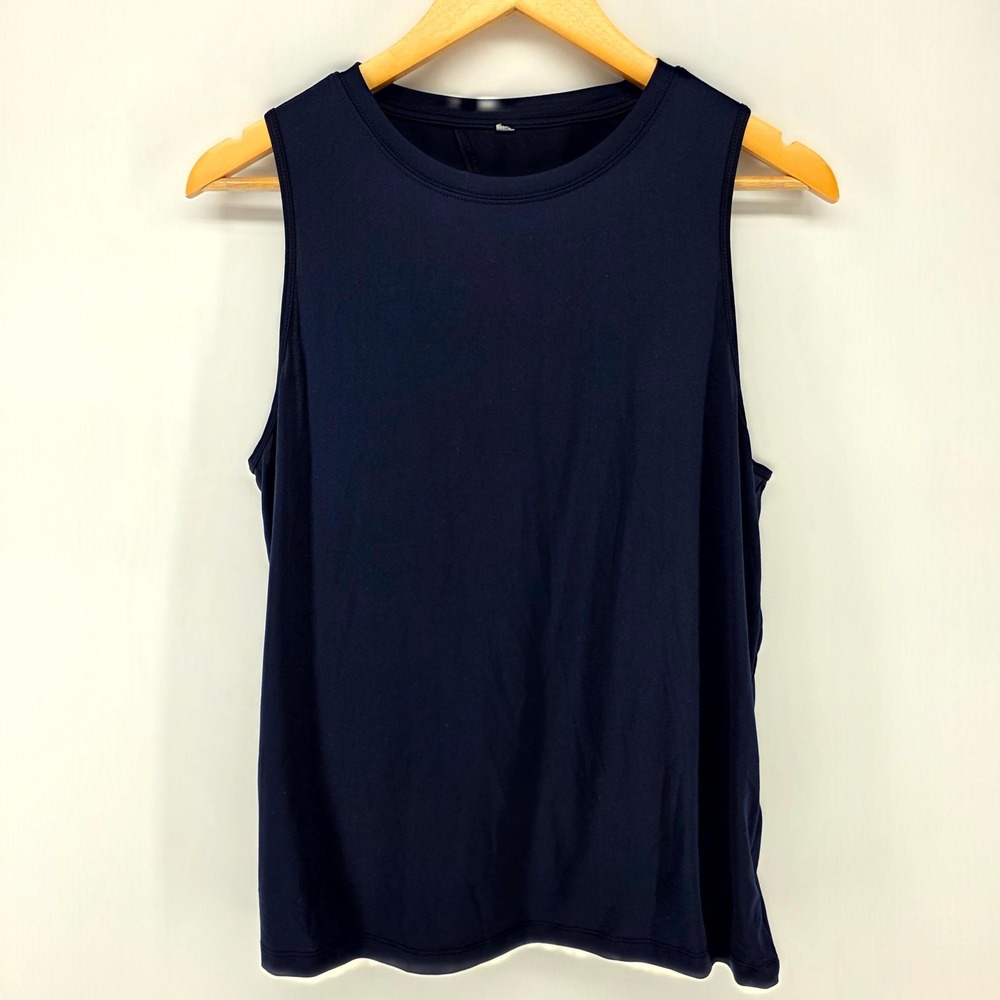 Fabletics Tank Top Women L Navy Blue Open Tulip Back Activewear Workout Shirt